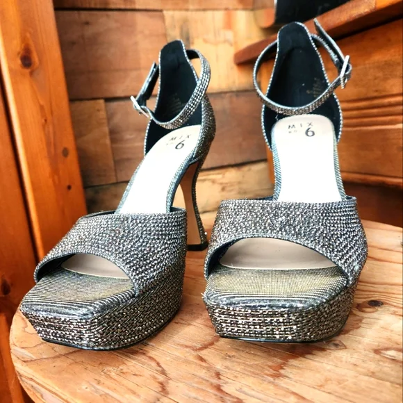 MIX NO.6 LAPEA PLATFORM RHINESTONE COVERED SANDALS/HEELS-SIZE 8.5 - Picture 5 of 12